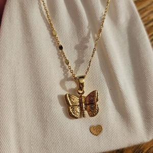 I AM Delicate Gold-Plated Butterfly Pendant Necklace w/ Pouch